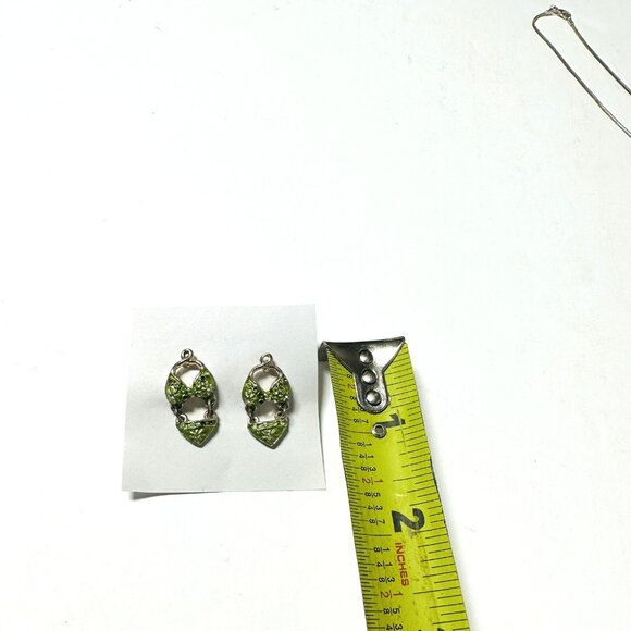 Vintage Fun Lime Green Bikini Necklace and Earrings Set Silver-tone Metal Beach - Picture 6 of 11